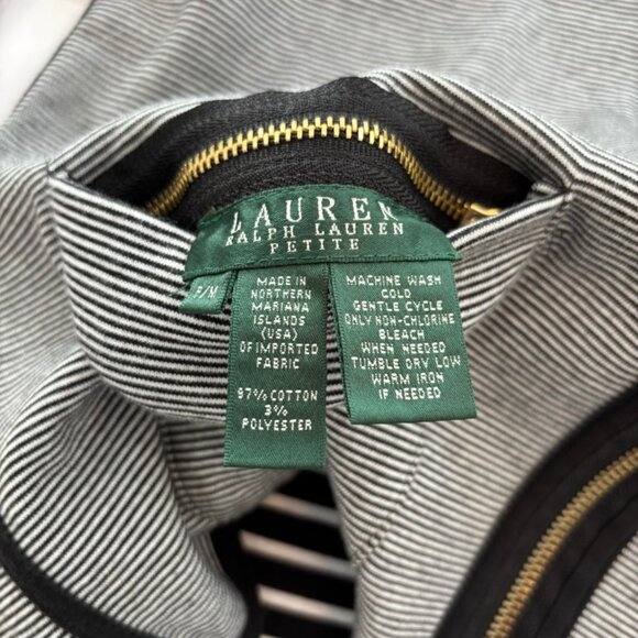 LAUREN RALPH LAUREN Black & White Reversible Striped Jacket Zip Front - Picture 5 of 8